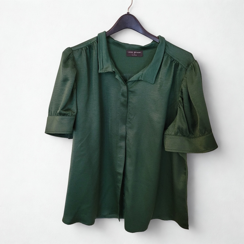 Lane Bryant Deep Green Satin Blouse